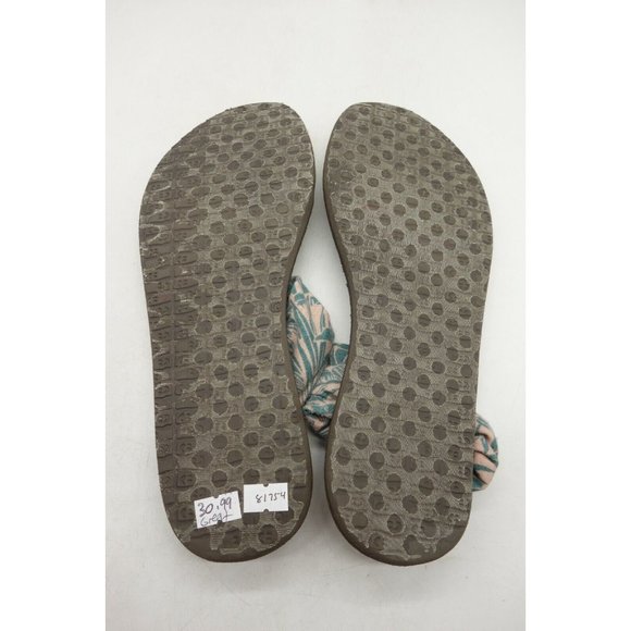 Sanuk Peach Green Stretch Strap Thong Sandals Shoes Women's 9 - Picture 4 of 7